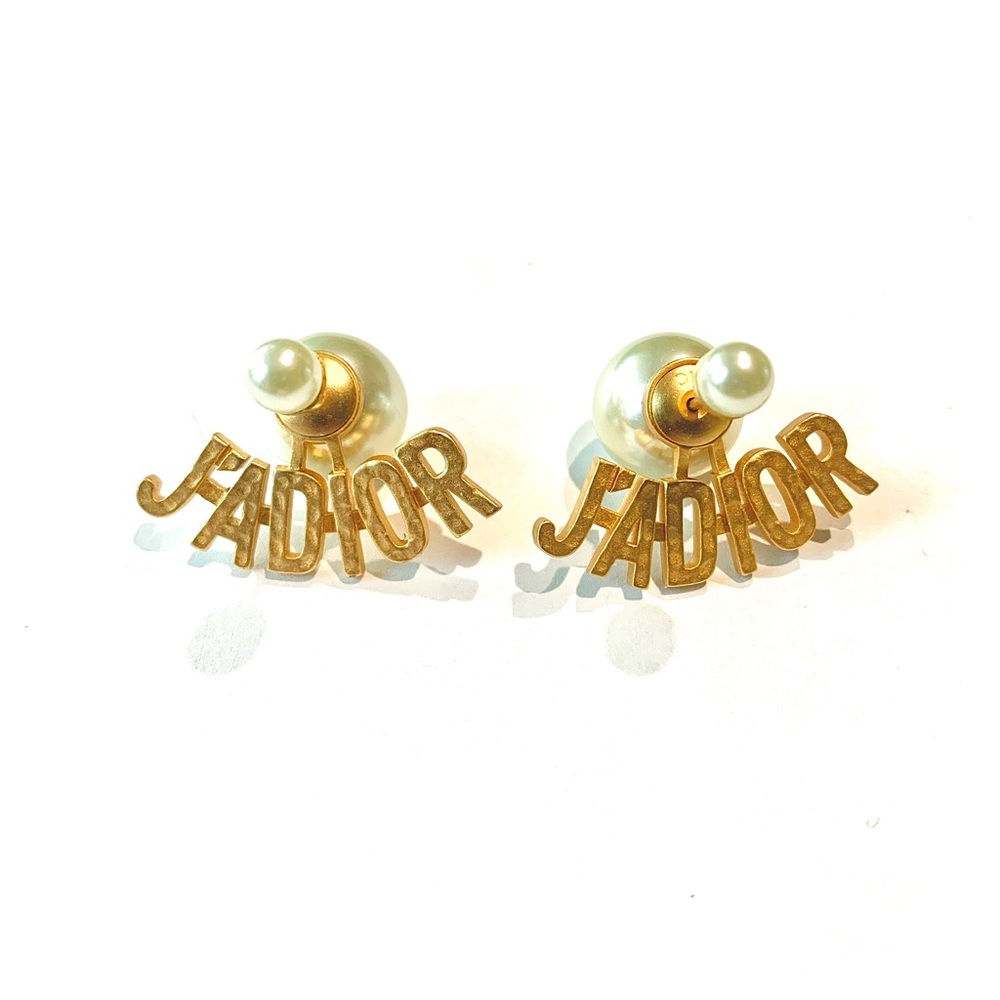 Dior Tribale J’ADIOR Gold Double Pearl Studs Logo